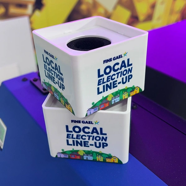  Fine - Gael - Local - Election - Microphone - Flags